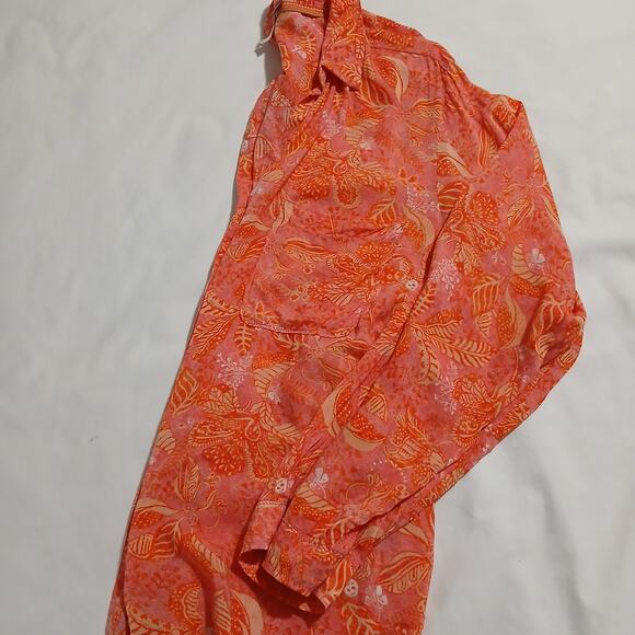 PILCRO Anthropologie Women's Large Tangerine Tropical Button-Up Blouse oversized - Picture 4 of 13